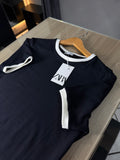 Camiseta Gola Trocada Zara Slim Fit Preta